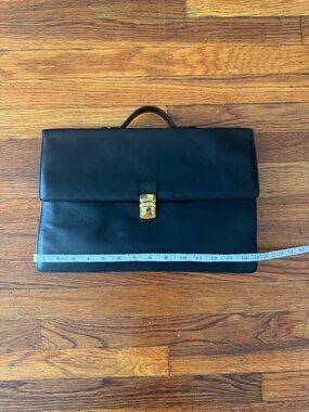Michelangelo Florence Vintage Leather Briefcase Top Handle Made In Italy - Black
